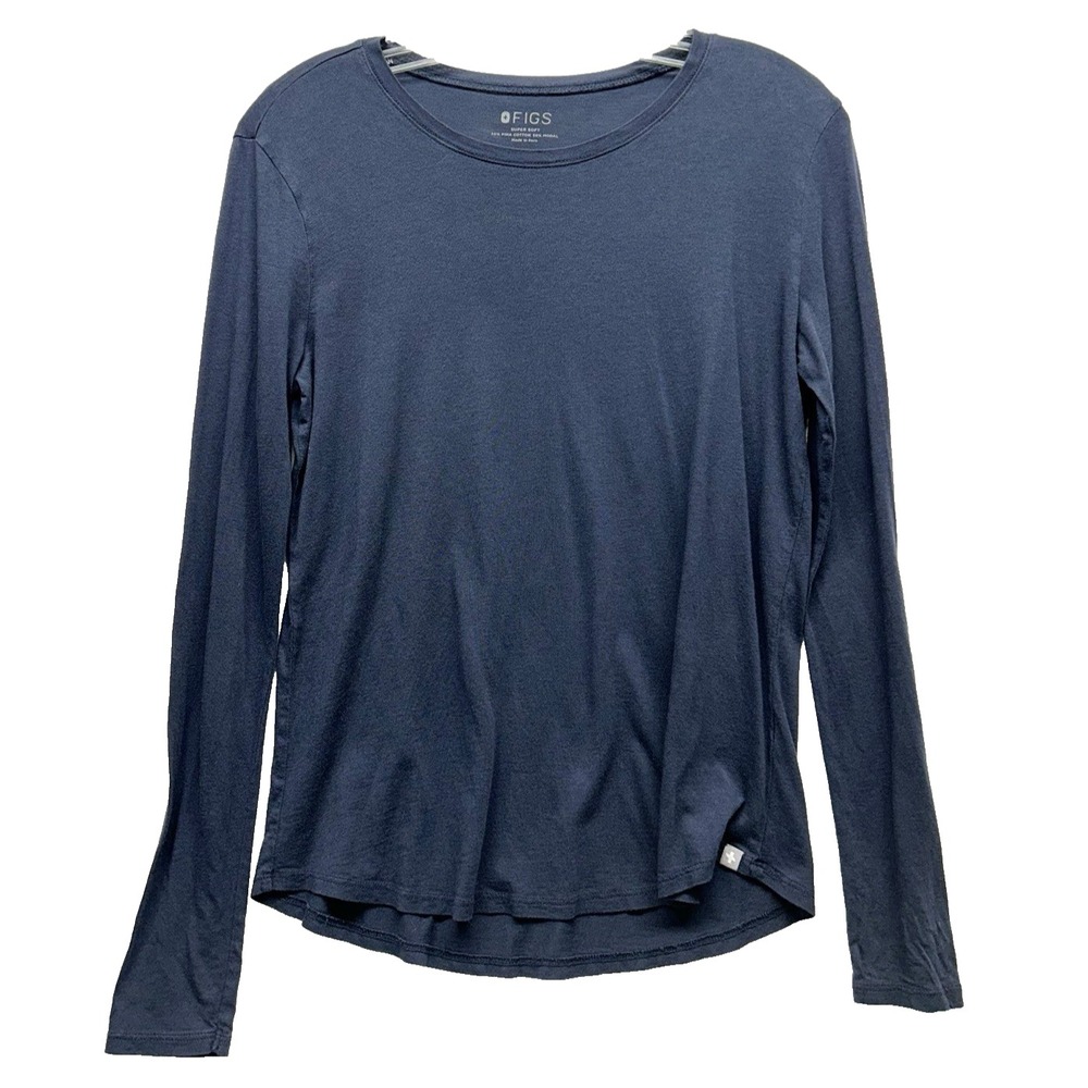 Figs Super Soft Blue XS Women's Cotton Blend Long Sleeve Shirt (B9)